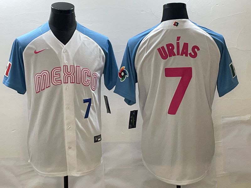 Men 2023 World Cub Mexico #7 Urias White blue Nike MLB Jersey22
